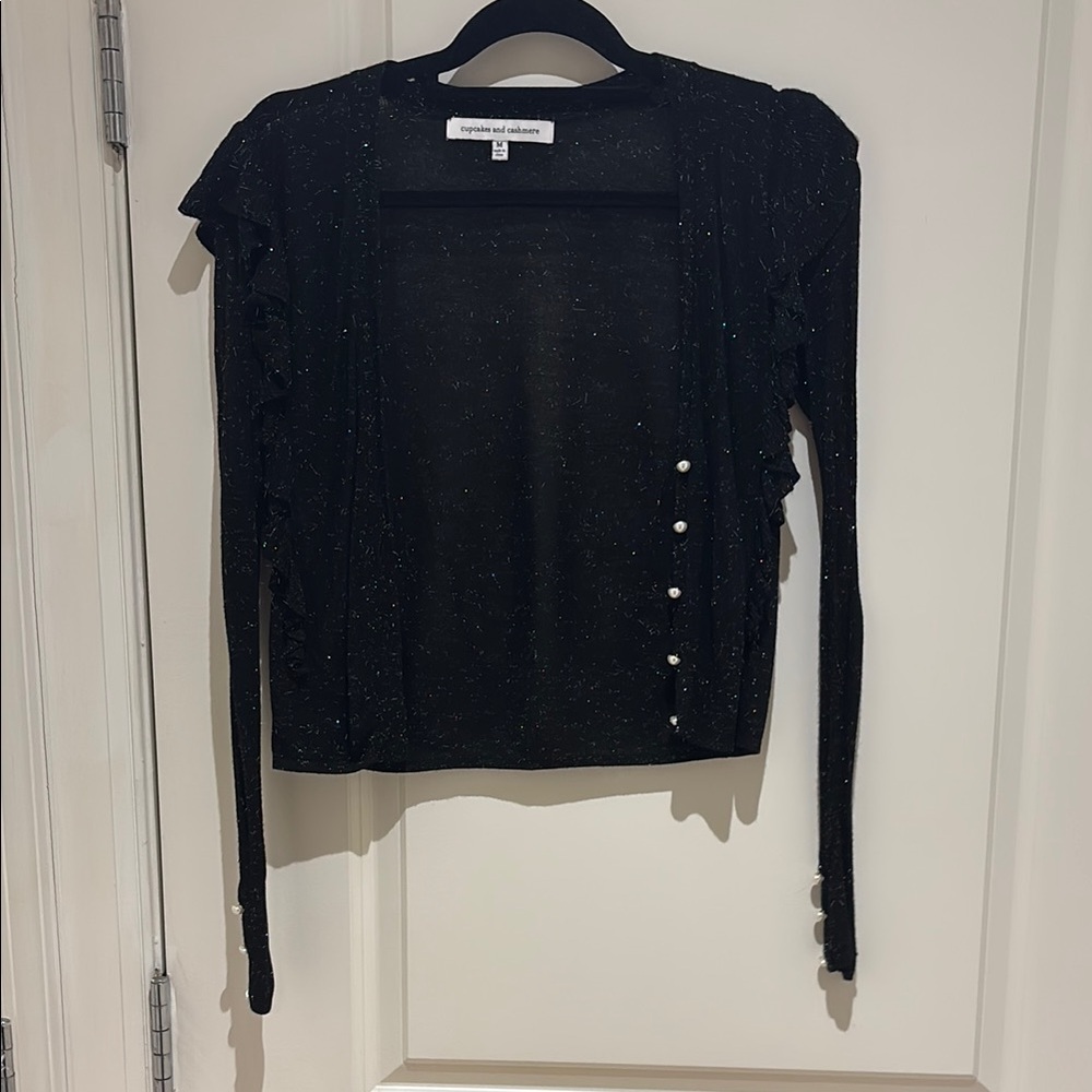 Cupcakes and Cashmere Sparkle Black Cardigan with Pearl Buttons Size Medium